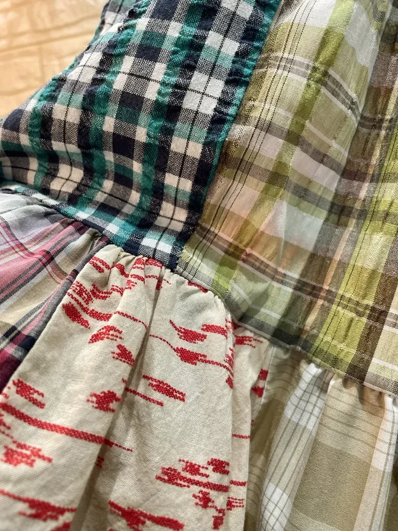 Летнее хлопковое платье миди на тонких бретельках в клетку африканском стиле Wura