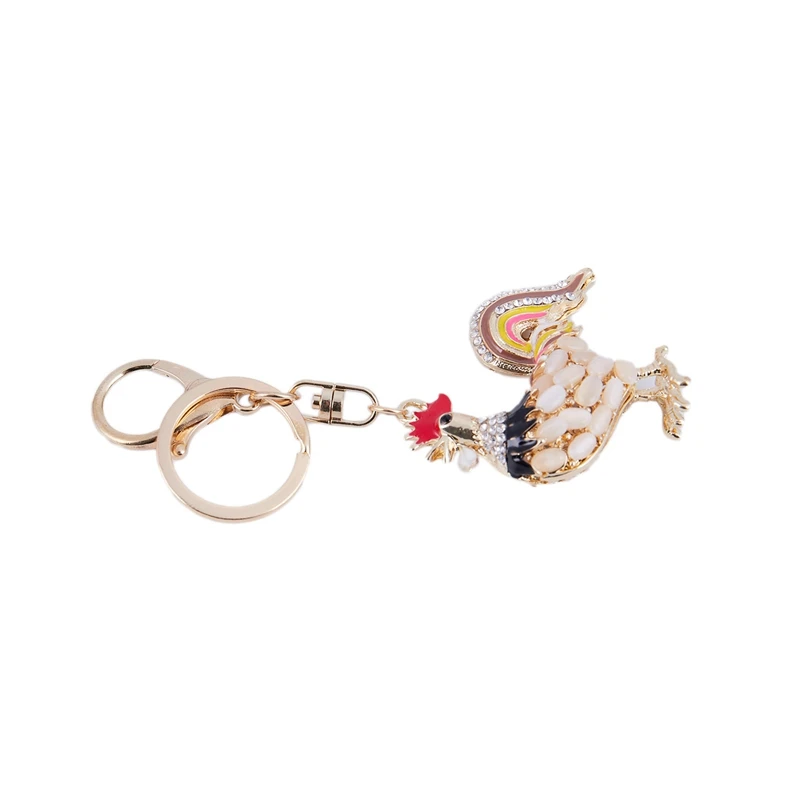 

3X Rooster Rhinestone Keychain Handbag Charm Key Chain