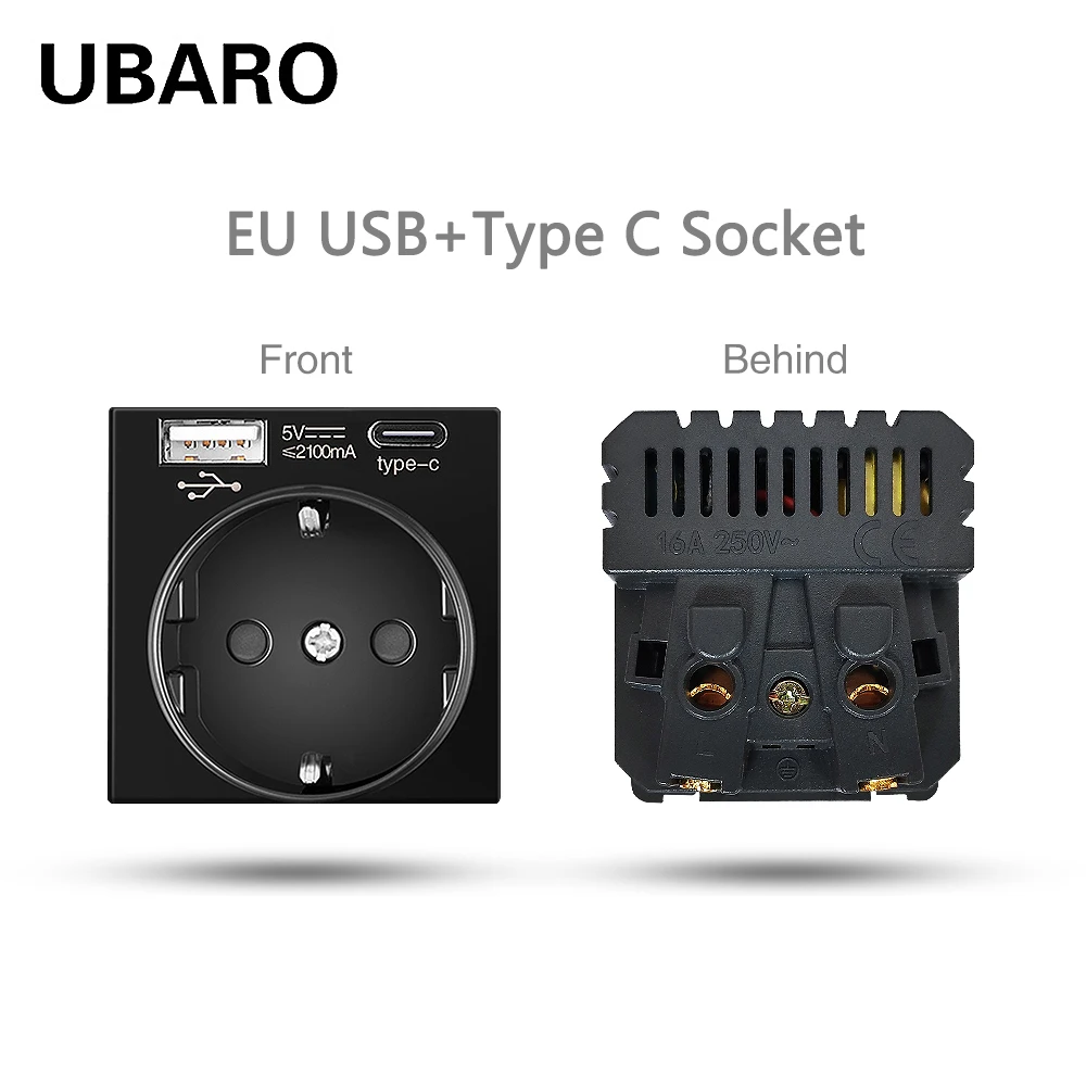 

UBARO европейский стандарт DIY установка Pop розетка USB Type-C вилка с рамкой из закаленного стекла белый черный аксессуар обустройство дома