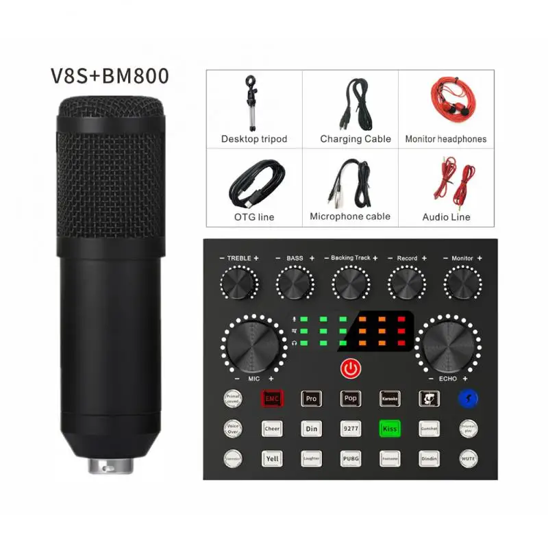 

Audio Mixer BM800 Condenser Microphone Live Sound Card BT USB Game DSP Recording Professional Streaming V8X Phone