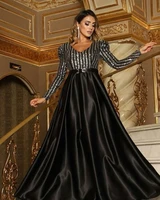 women sexy evening dress long sleeve v neck sequin stitching big swing long tail dress prom gown party cocktail evening dress