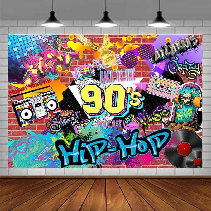 

Фотофон 90s Hip Pop светящийся неоновый граффити настенный фон ретро радио назад в 90s Декор-баннер постер