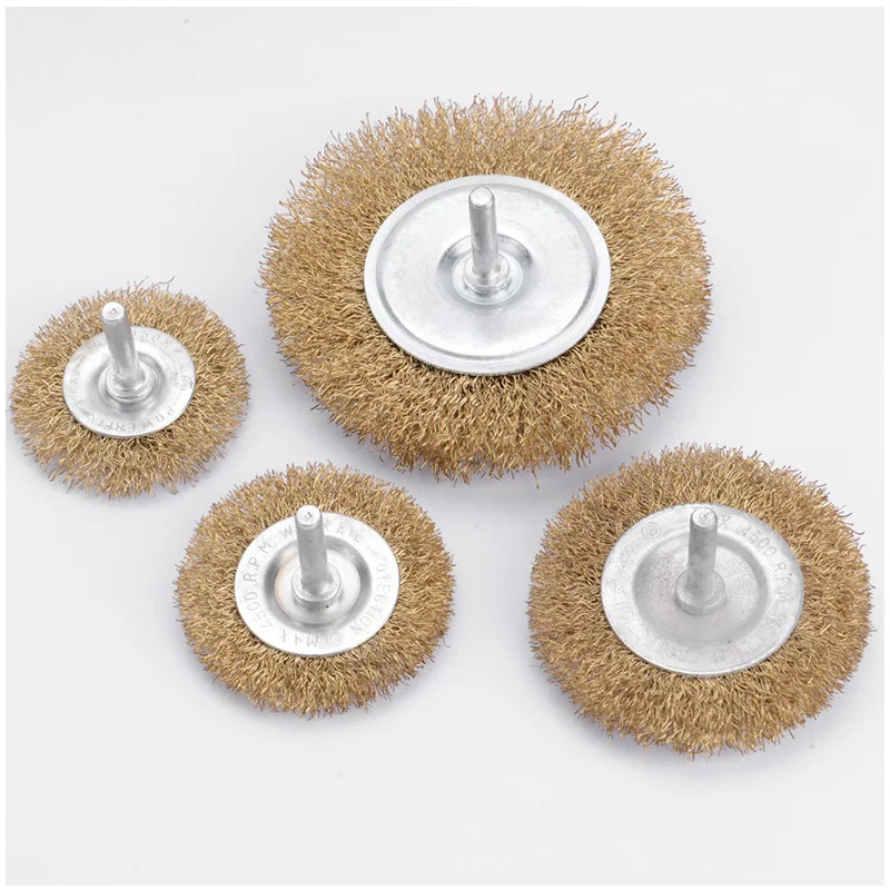 

5pcs 38*6mm Shank Brass Coated Steel Wire Brush Grinding Rust Paint Remover Tools For Electric Drill Rotary Tool