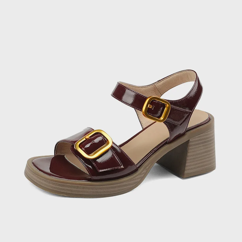 

GUIDIBASIC Platform Shoes Leather Sheepskin Andals Metal Decorative Buckle Women's Shoes 2022 Summer Open Toe Shoes