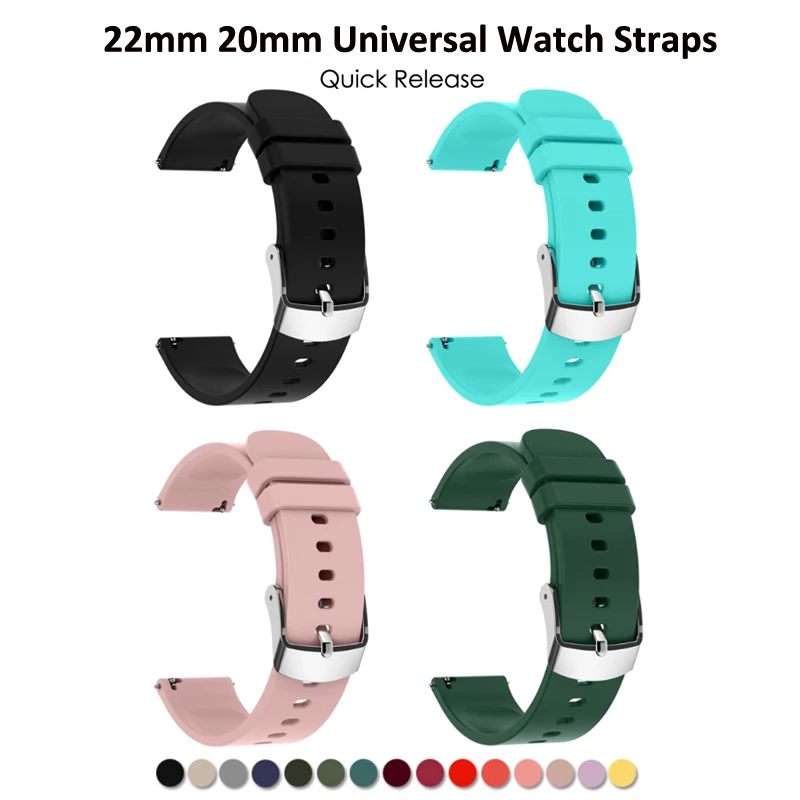 22mm 20mm Universal Silicone Watch Strap Quick Release Wristwatch Band For Women Men Sports Watches Bracelet Wrist Smartwatch