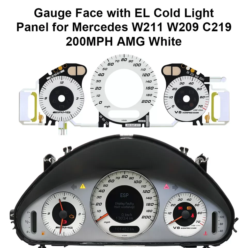 Лицевой датчик с панелью холодного света EL для Mercedes W211 W209 C219 200MPH AMG Белый