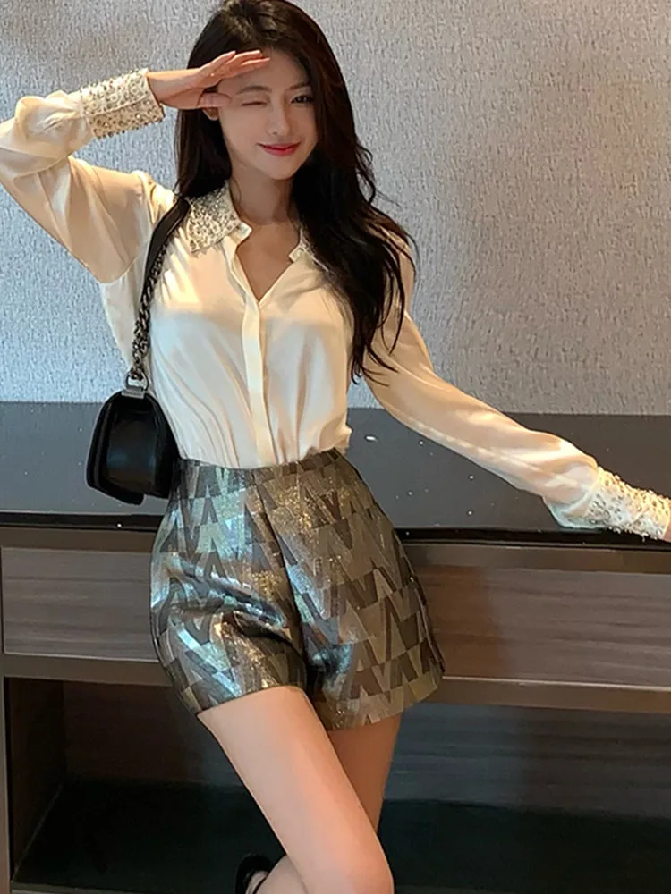 

Женская рубашка SMTHMA, белая рубашка высокого качества с воротником, украшенным бриллиантами, Новое поступление, осенняя Элегантная блузка