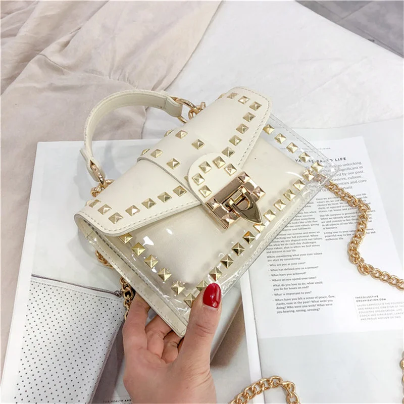 Chain Rivet Elegant Women Handbag PU Leather Hasp Handbag  Candy Colors Shoulder Bag And Purse Cross Body Shoulder Messenger Bag