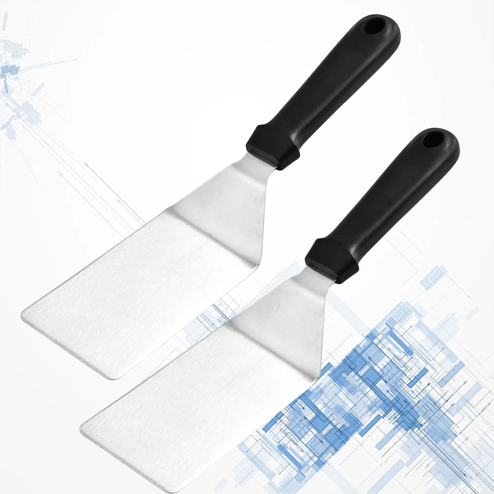 

2pcs Plastic Handle Spatulas Stainless Steel Cooking Scraper Steak Turner Kitchen Pizza Server