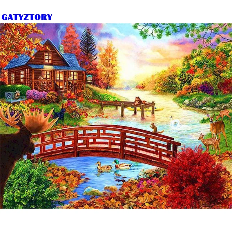 

GATYZTORY Frame DIY Oil Painting By Numbers Kits Rivers Landscape On Canvas Acrylic Paint Unique Gift For Home Decor Arts 40x50c