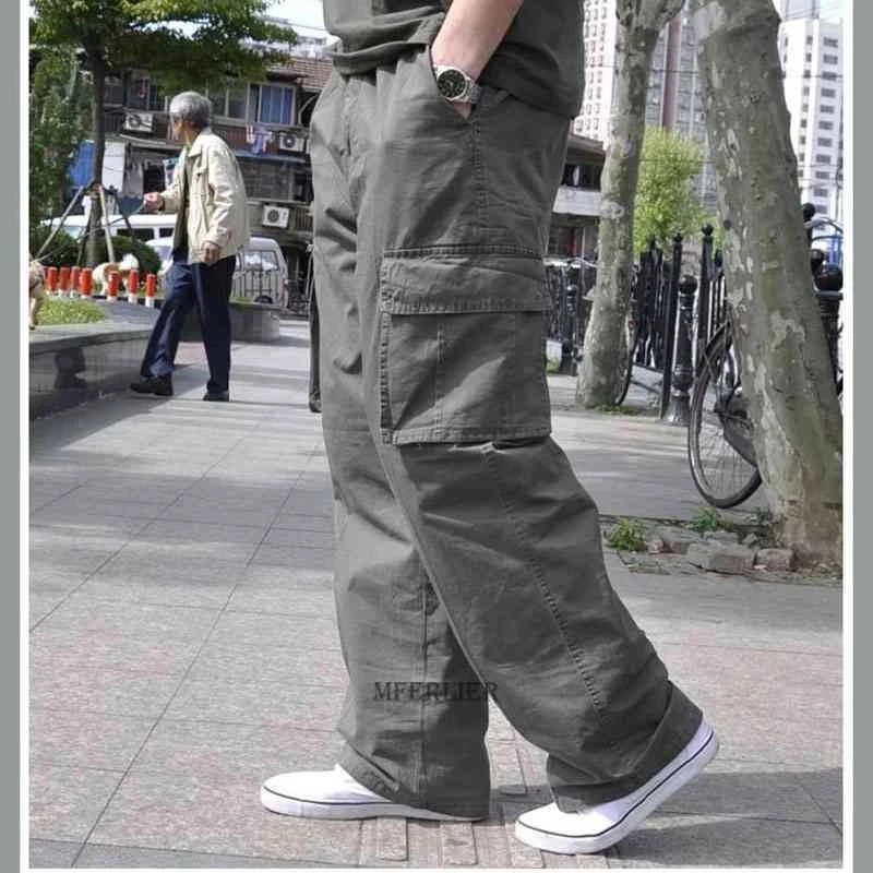 

autumn winter men casual cargo pants pockets plus size 8XL 10XL sports pants thick fleece straight pants elasticity stretch 60