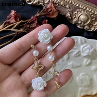 korean white rose stud earrings asymmetric butterfly earrings womens wedding party earring accessories