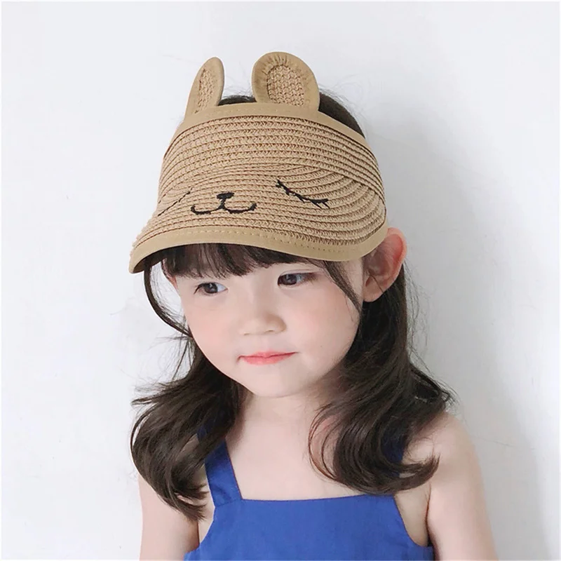 

Lovely Smile Summer Empty Top Wide Brim Straw Visor Cap For Baby Props Kids Child Adjustable Cute Sun Hat For Boys Girls