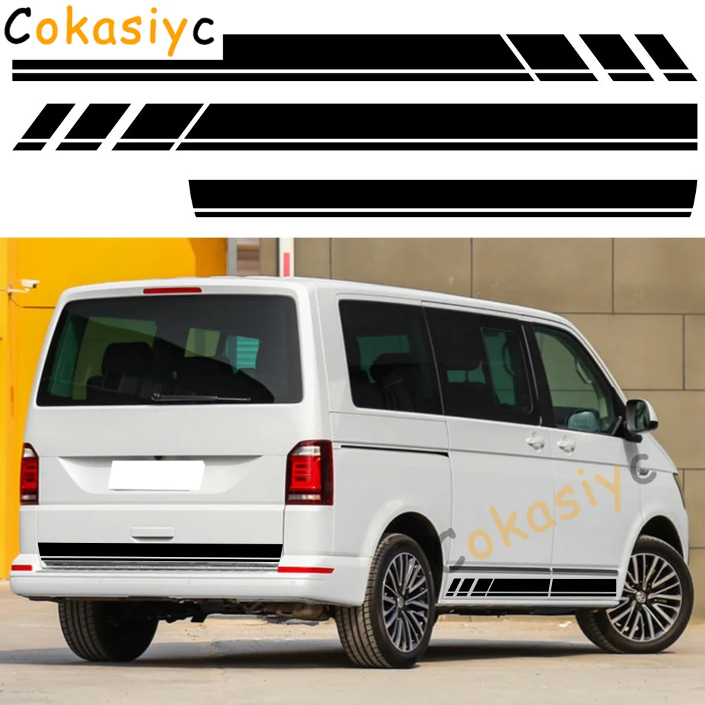 

3PCS Fashion racing stripes graphics DIY decoration transport vehicle stickers For VW T5 T6 trunk vinyl decals accessories