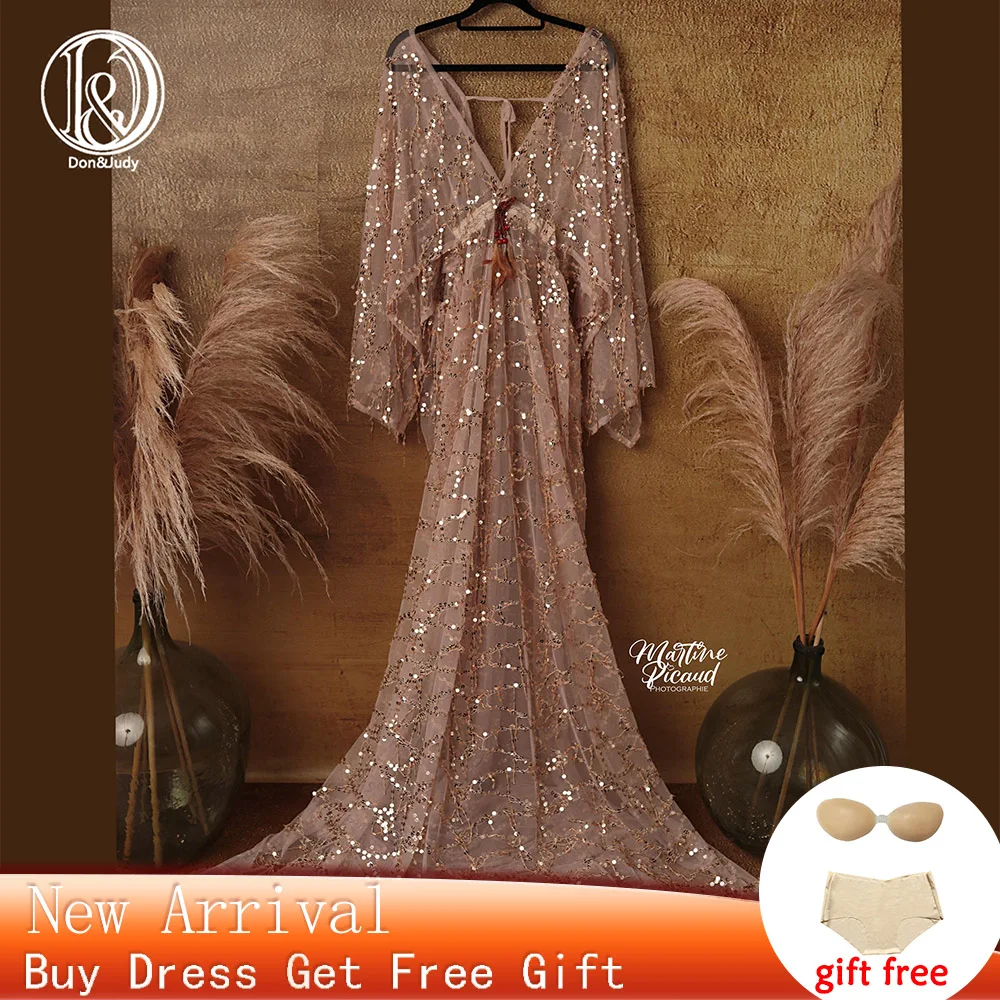 Don&Judy Boho Maternity Photography Dress Shiny Sparkly Robe Sequin Tulle Gown Woman Dresses Party Prom Photo Shoot Clothes Prop