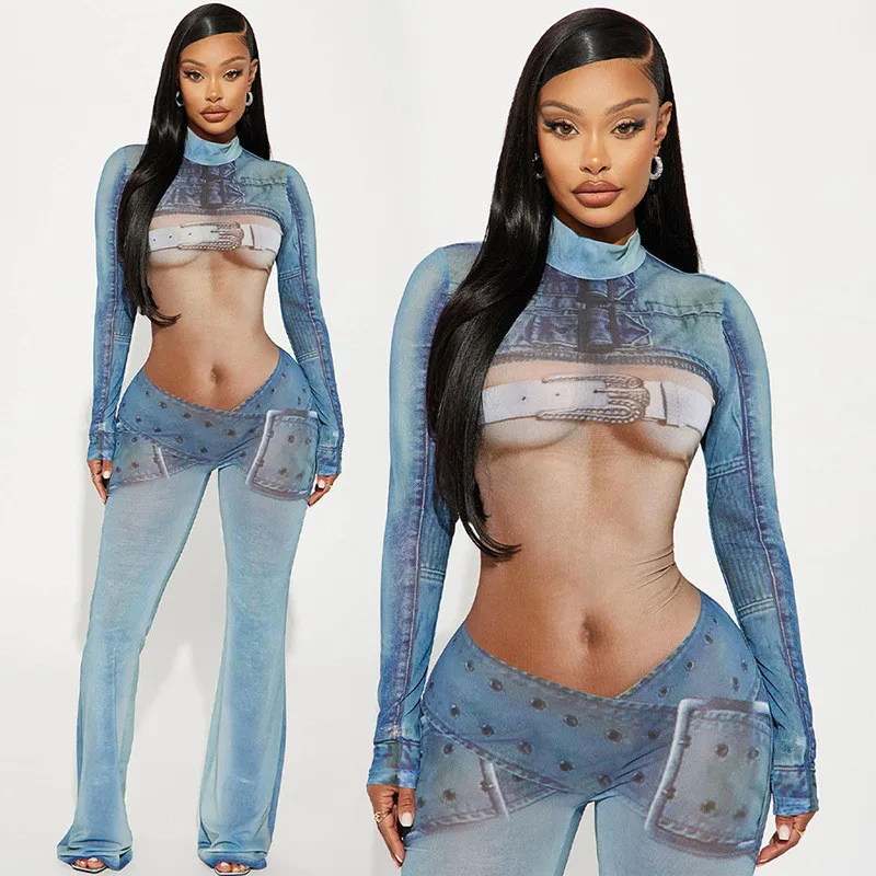 Spifore новая модная уличная одежда женские комбинезоны с принтом водолазка