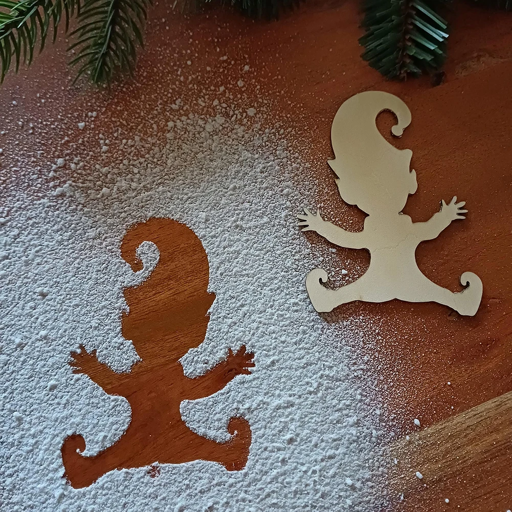 Рождественский напольный трафарет гнома деревянный шаблон следов многоразовый