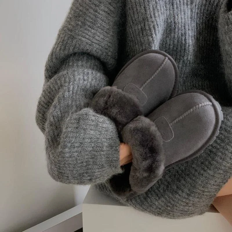 Furry Slippers Women's Winter 2021 New Leather Wool Baotou Slippers To Keep Warm Fur At Home Plus Velvet Cotton Slippers