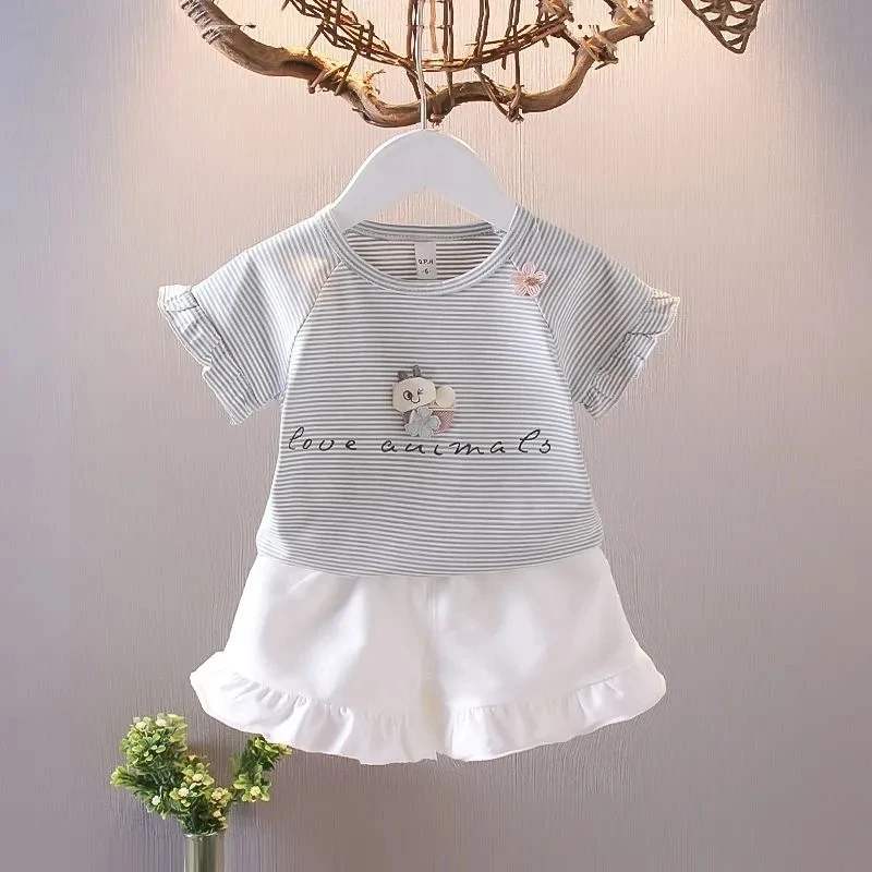 

VIDMID Girls summer suit baby summer suit 1-6 years girls short sleeve T-shirt and shorts two pieces children clothes set P6383