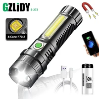 powerful led xhp70 2 flashlight usb rechargeable cob torch waterproof zoom lantern with power display super bright 26650 light