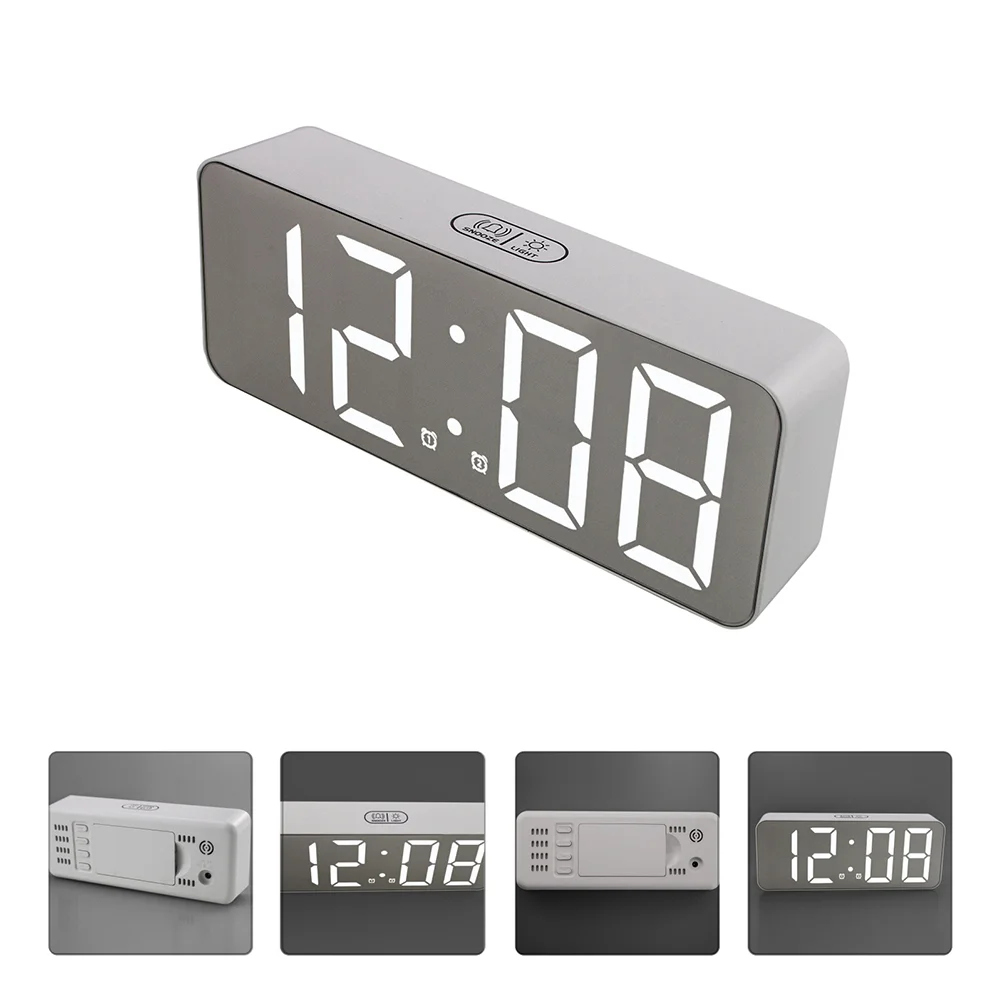 

Clock Alarm Digital Led Mirror Desk Table Clocks Calendar Temperature Bedroom Electric Sleepers Heavy Travel Night Operated