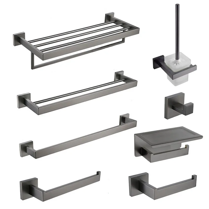 SUS 304 Stainless Steel Bathroom Hardware Towel Rack Toilet Paper Holder Brush Robe Hook Bar Grey |
