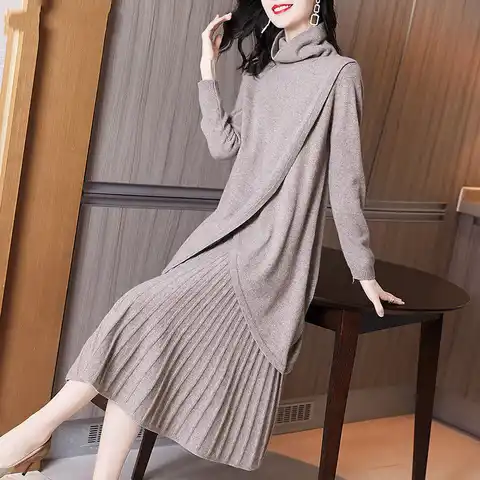 Женское трикотажное платье средней длины, Элегантное повседневное облегающее платье в винтажном Корейском стиле, Осень-зима 2022