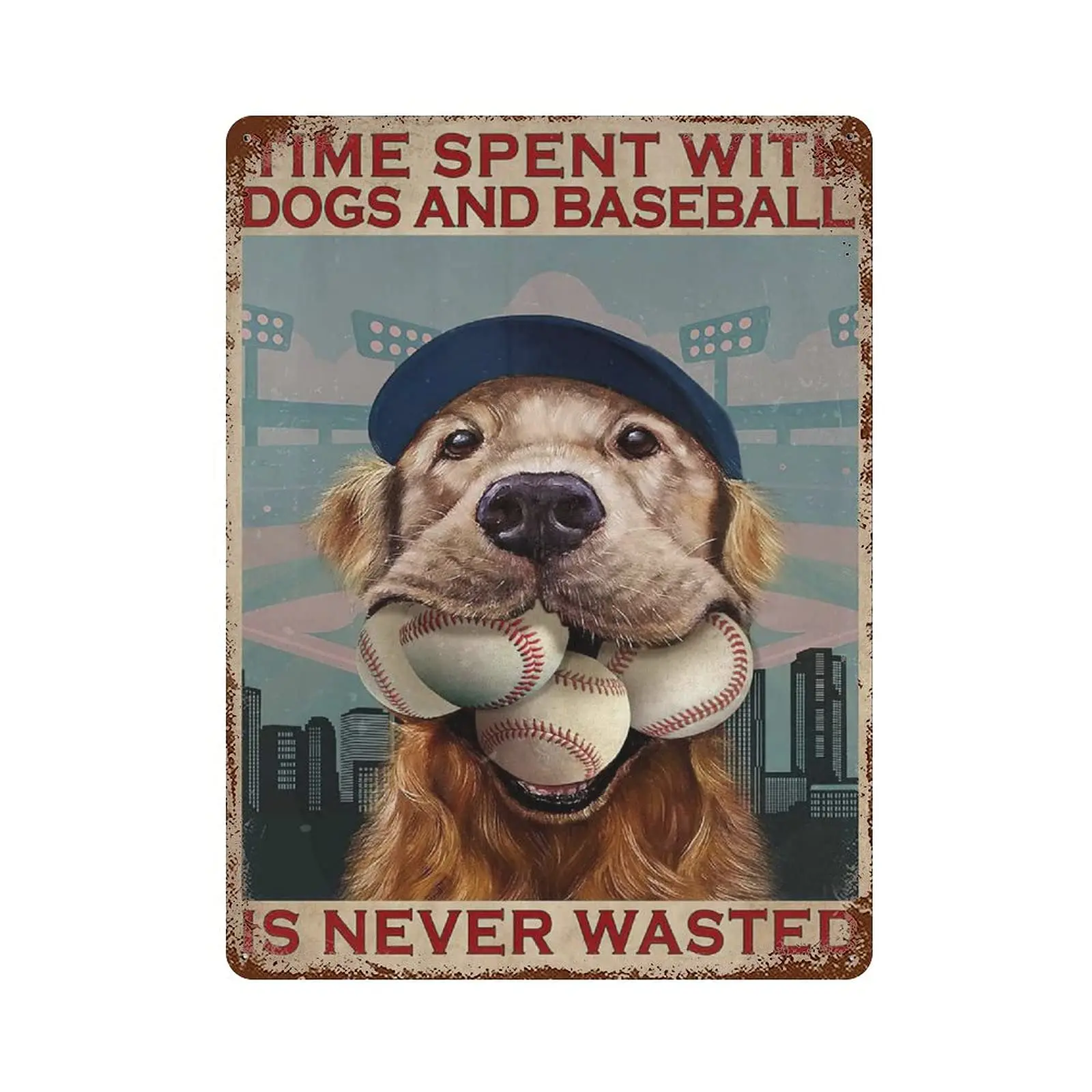 

Dreacoss Metal tin Sign，Retro Style， Novelty Poster，Iron Painting，Time Spent with Dogs and Baseball is Never Wasted Tin Sign，Wal