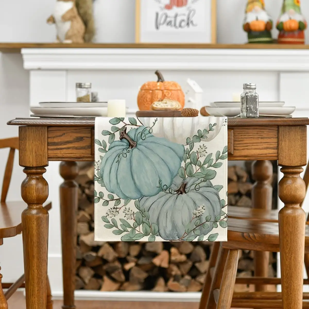 

Thanksgiving PumpkinTable Runner Cloth Watercolor 12x72 Inch Seasonal Holiday Kitchen Dining Coffee Table Decoration burlap