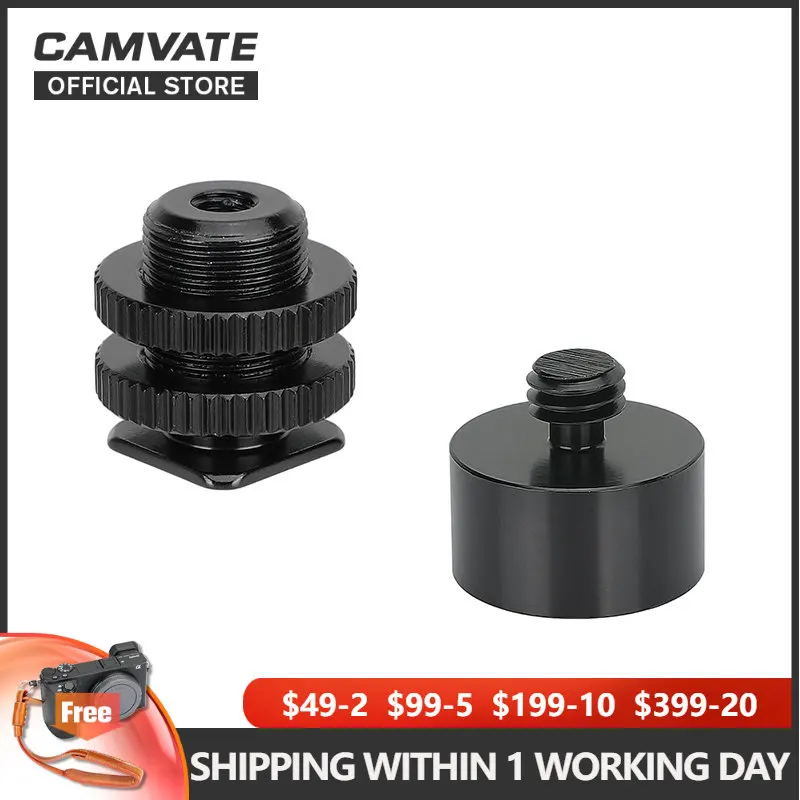 

CAMVATE 5/8"-27 Female to 3/8"-16 Male Screw Adapter & Base Shoe Mount With 1/4"-20 to 5/8"-27 Male Thread For Camera Mic Stand