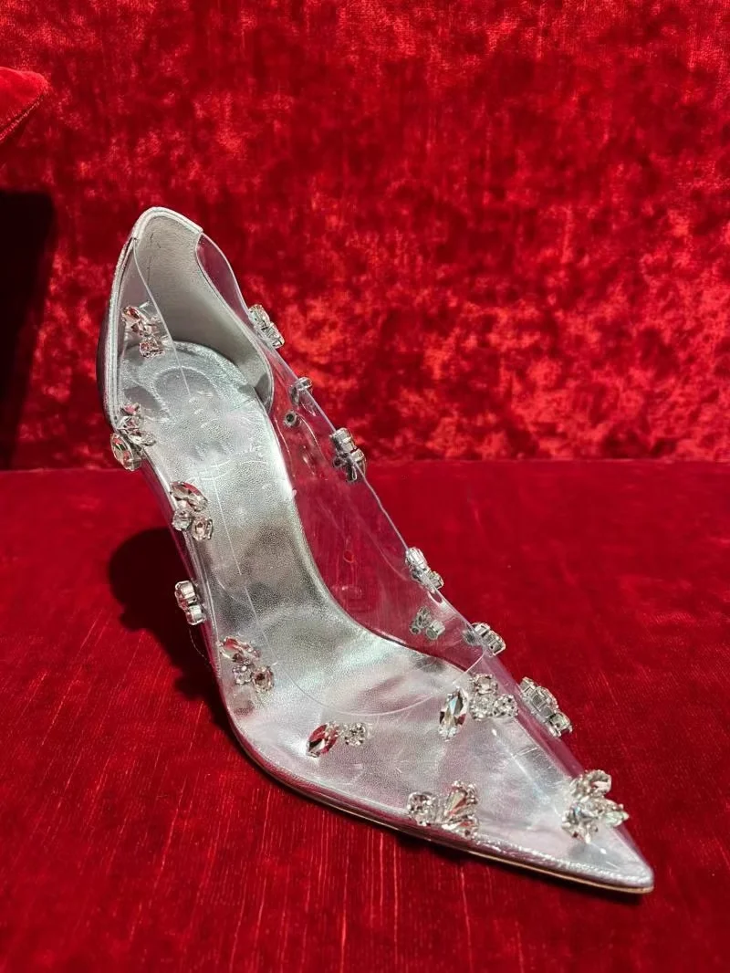 

Transparent Rhinestone High Heels Star Style Party Banquet Shoes Pointed Toe Stiletto Crystal Shoes Bridal Dress Wedding Shoes