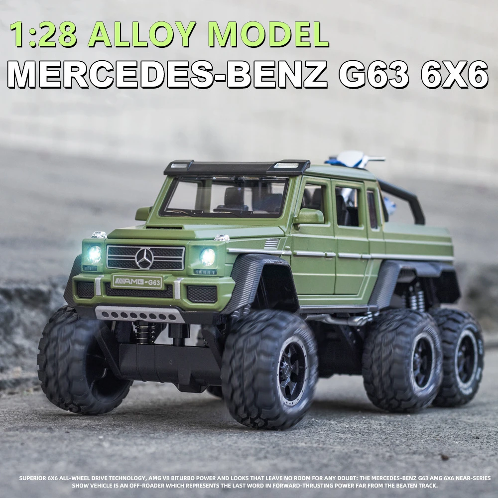 

1:28 BenzsG63 G63 6*6 Big Tyre Off-Road Vehicle Alloy Pickup Car Model Diecast & Toy Vehicles Metal Car Model Childrens Toy Gift