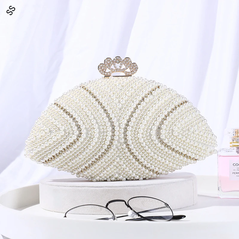 

Fashion Rhinestone Crown Lock Wedding Party Shoulder Bags Shell Design Female Clutch Handbags