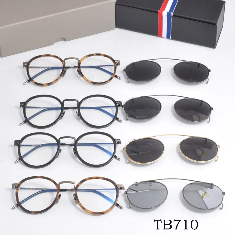 

Thom Brand Round Eyeglasses Frame Men Prescription Glasses Myopia Reading Eyewear TB710 With Polarized Sunglass Clip
