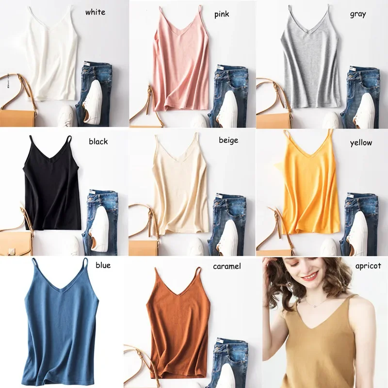 MRMT 2024 Brand New Tshirt Knitted v-Neck Small Suspender Sleeveless Top Sexy Women's Outer Wear Short Inner Base Shirt Beach