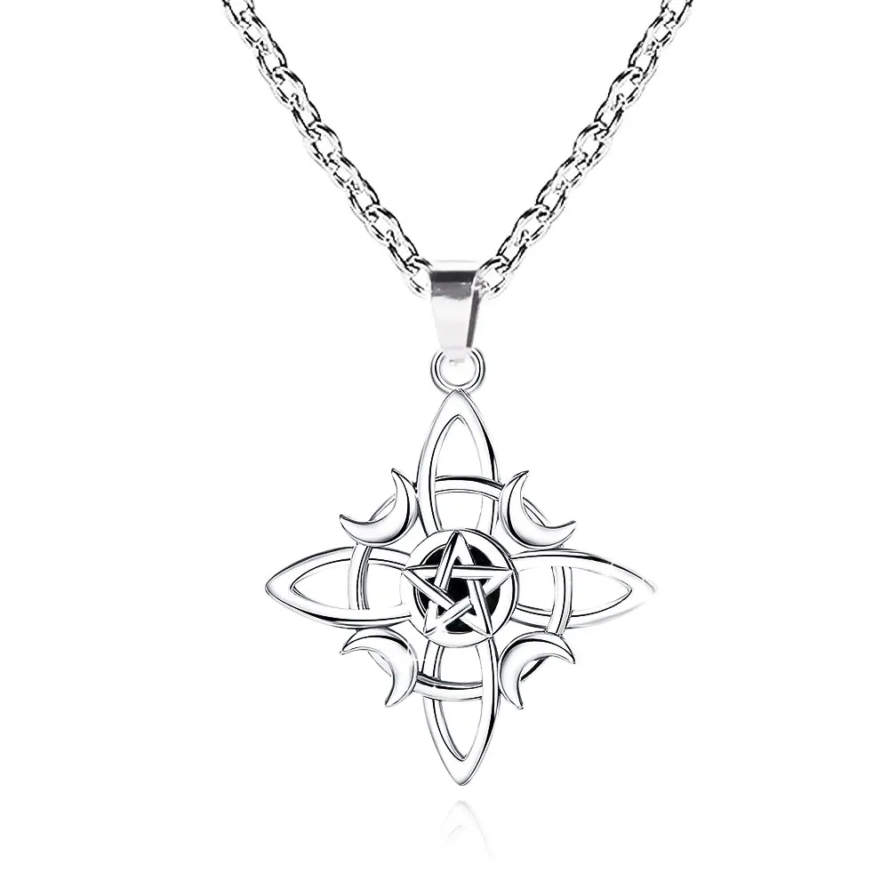 Колдовство Кельтский узел тройной Луна Богиня Геометрия Ожерелье для женщин Викка Ведьмы Пентаграмма Кулон Ожерелье Амулет Ювелирные изделия