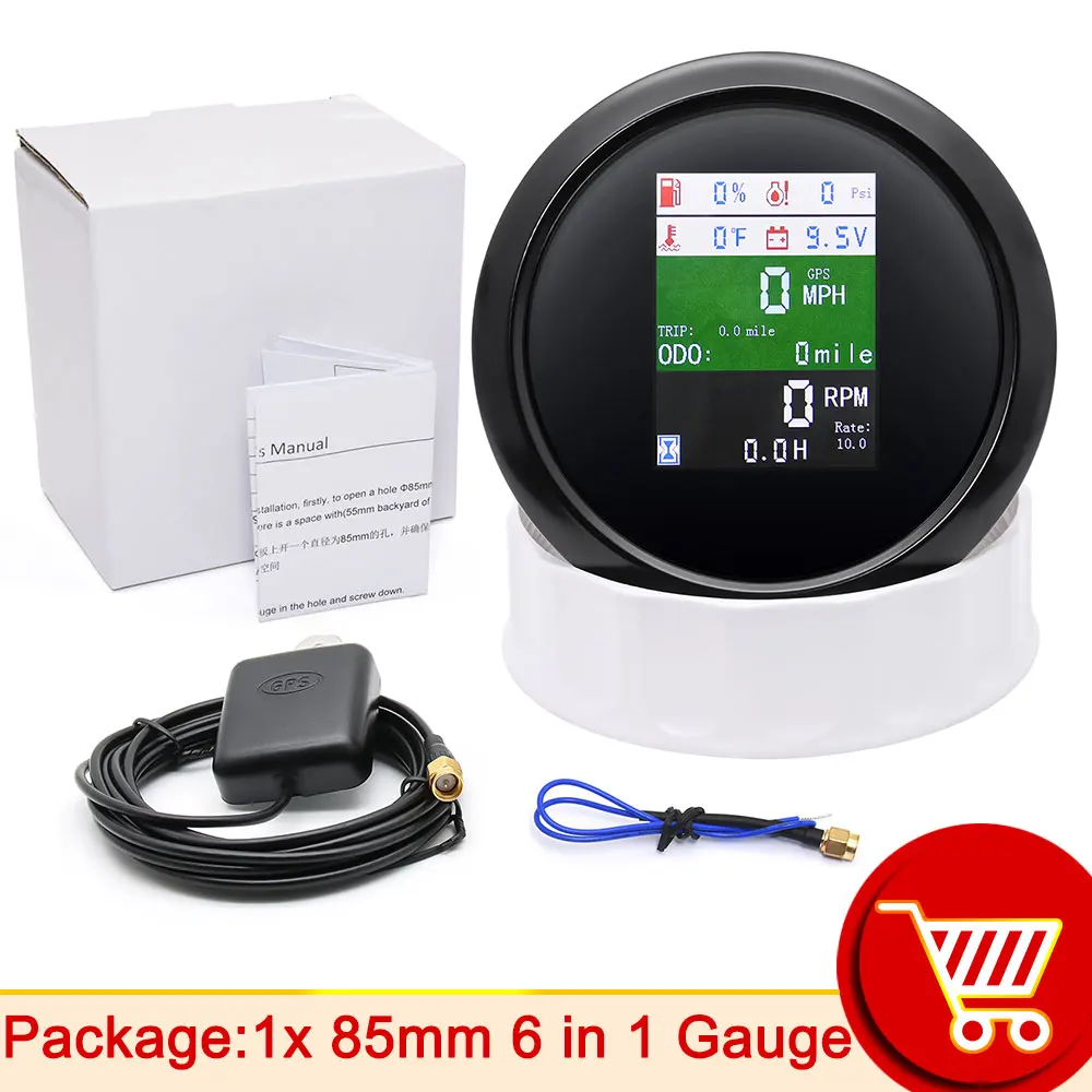 

AD 6-в-1 Многофункциональный цифровой спидометр 85 мм GPS Тахометр Манометр Измерение уровня топлива для лодок Автомобили Мот...