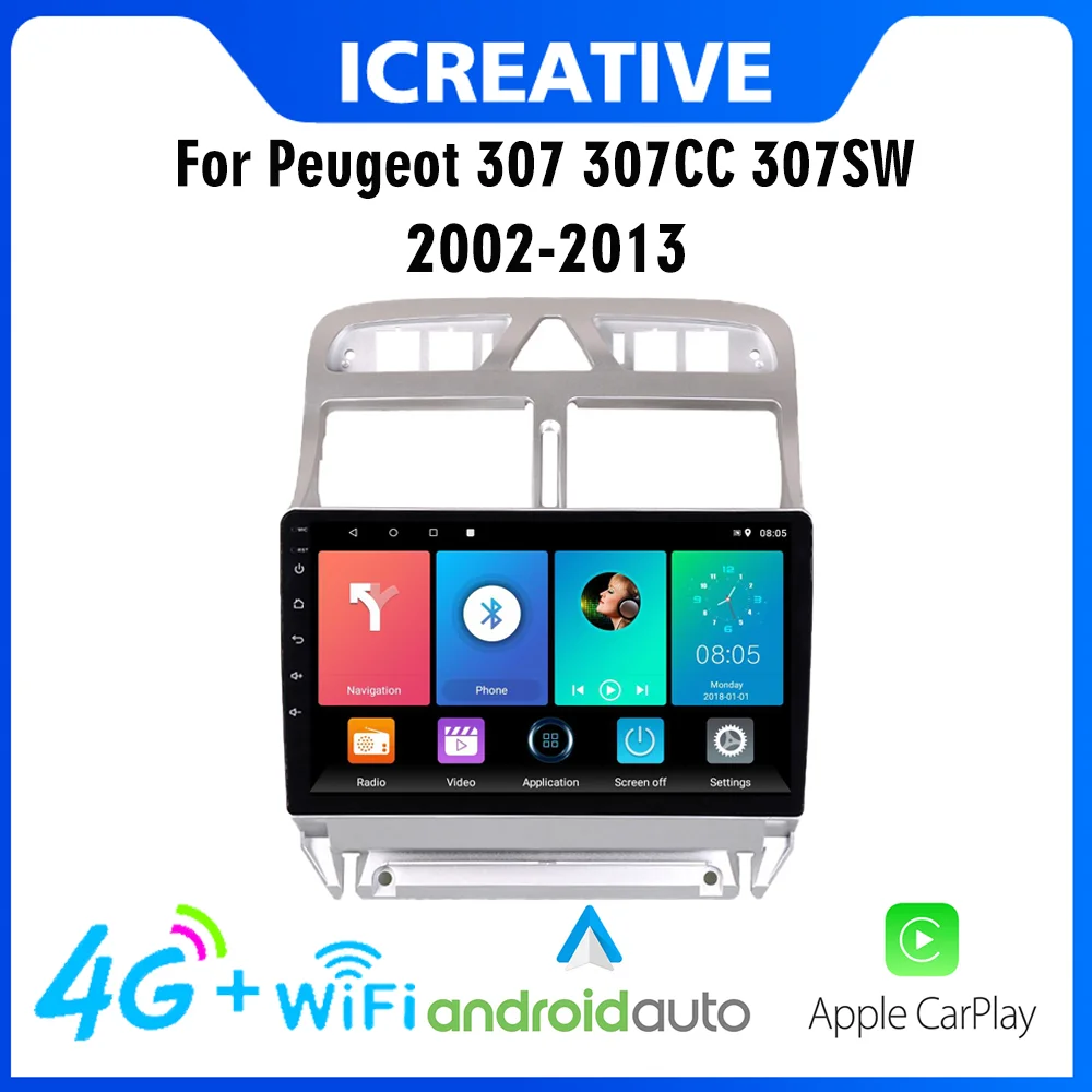 

CarPlay Автомагнитола Магнитола Мультимедиа автомобиля для Peugeot 307 307CC 307SW 2002-2013 2 Din 4G Carplay Android GPS-навигация мультимедийный плеер автостереосисте...