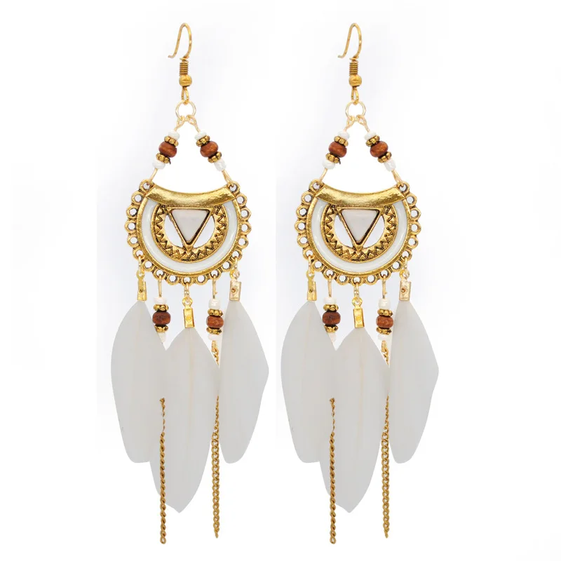 

Jewelry droplet temperament long feather earrings national jewelry earrings women's new fashion Feather Earrings