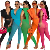 2022 casual women tracksuit two piece set solid color sheer mesh streetwear matching set clothes for women outfit