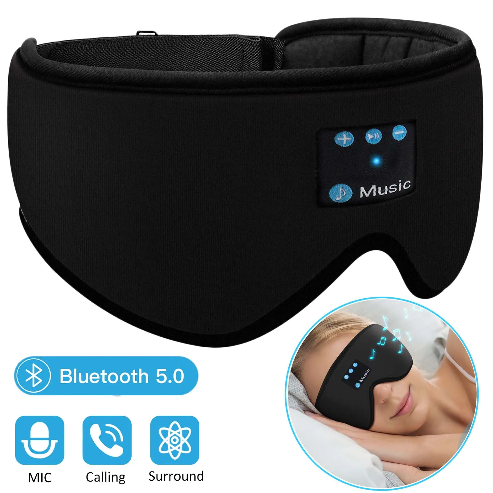 

3D Bluetooth 5.0 Sleeping Headphones Breathable Sleep Eye Mask Wireless Blindfold Music Player with Microphone for Side Sleeper