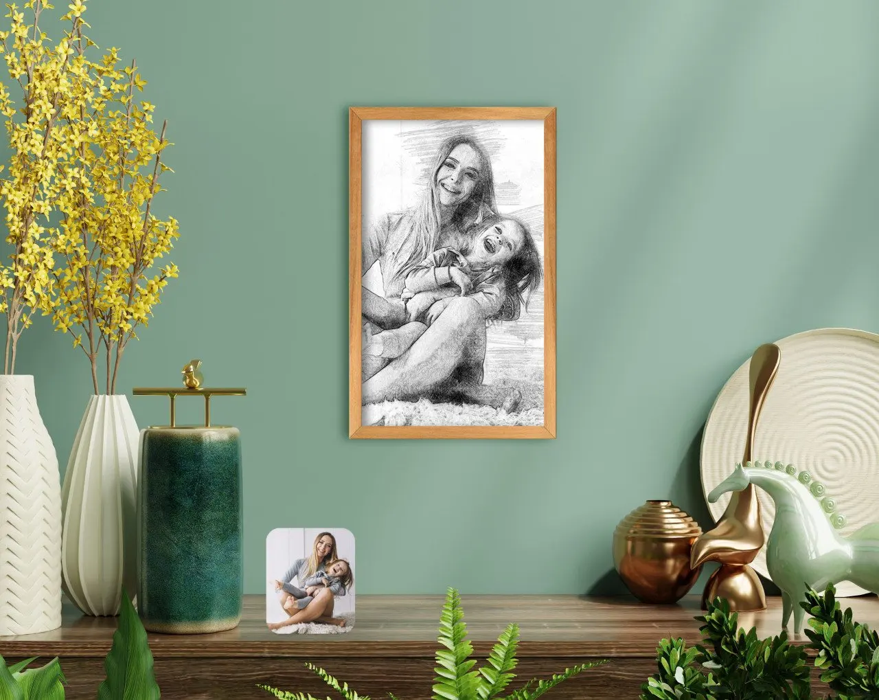

BK Home Charcoal Mother Girl Photo Handmade Wood Framed Tablo-3