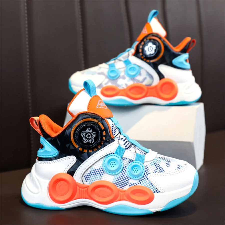 Kids Basketball Shoes New Mesh Breathable Rotating Button Children's sneakers Cushioning Training Athletic Basketball Sneakers