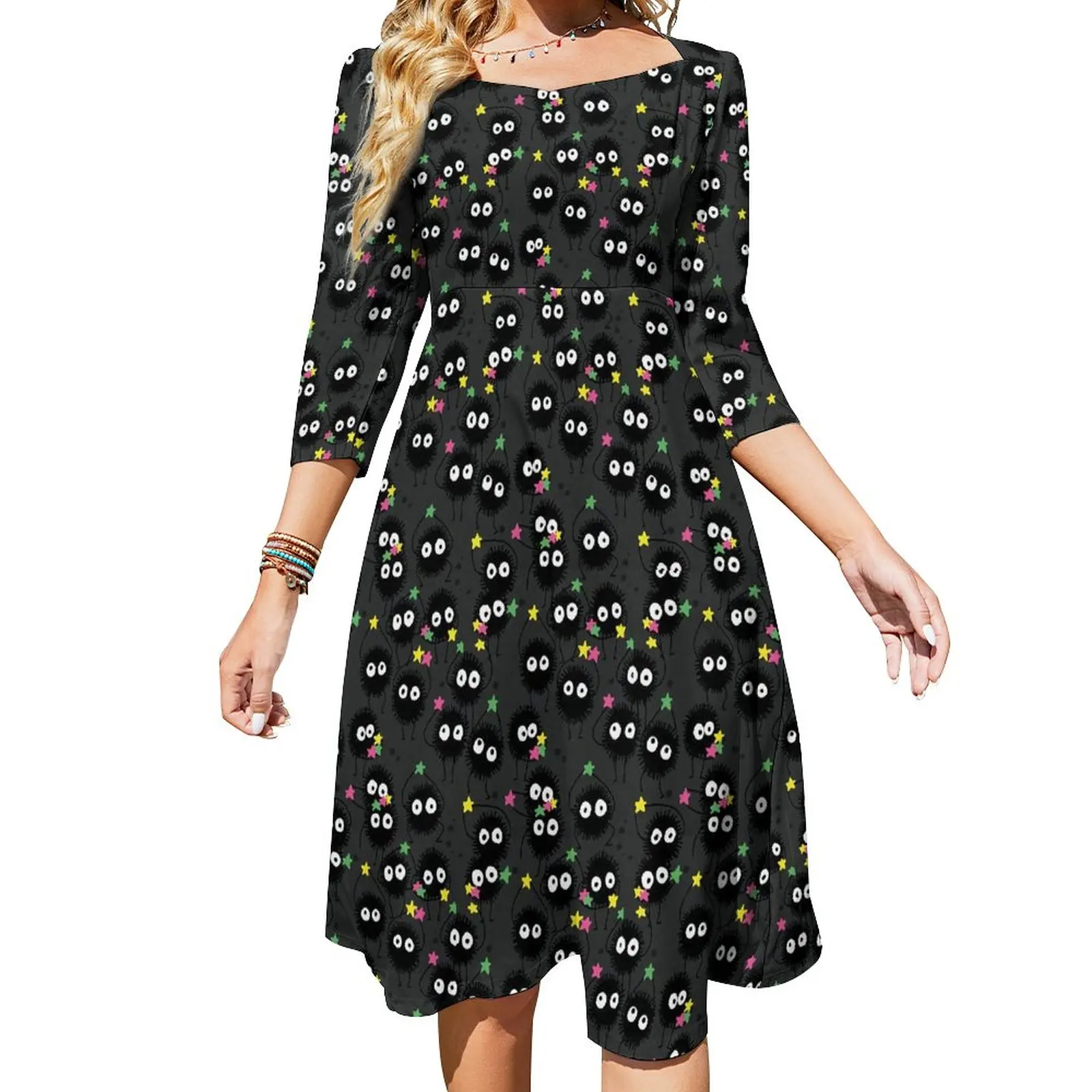 

Spirited Away Casual Dress Female Cute Russians Print Street Style Dresses Pretty Dress With Bow Summer Oversize Clothes