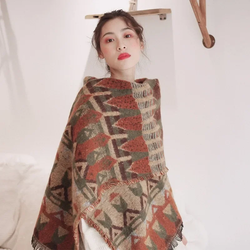 

2023 New Fashionable Cashmere Scarf Warm Winter for Women Casual Style Knitted Vintage Double Sided Wraps Neckerchief T722