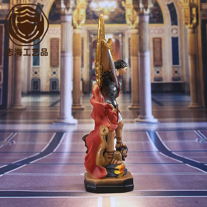 Фото Классическая статуя ангела Святого Мишка, смола, ангел Святого Мишка, убийство демона, бога, скульптура, мечи ручной работы, ангел, религиозная статуя №4