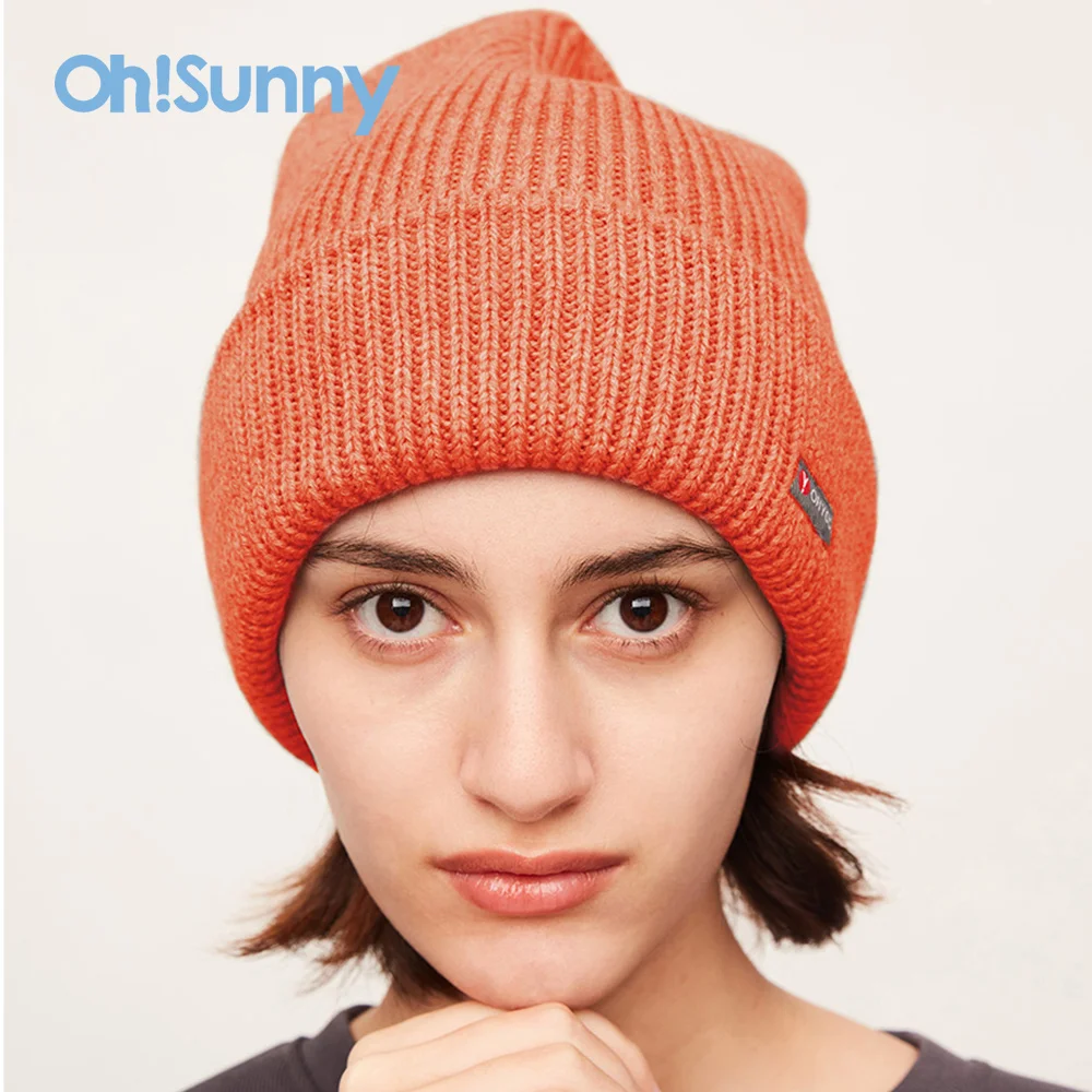 

OhSunny Unisex Sheep Wool Beanies Winter Hat For Women Solid Knit Bonnet Acrylic Autumn Antistatic Warm Skullies 6 Colors
