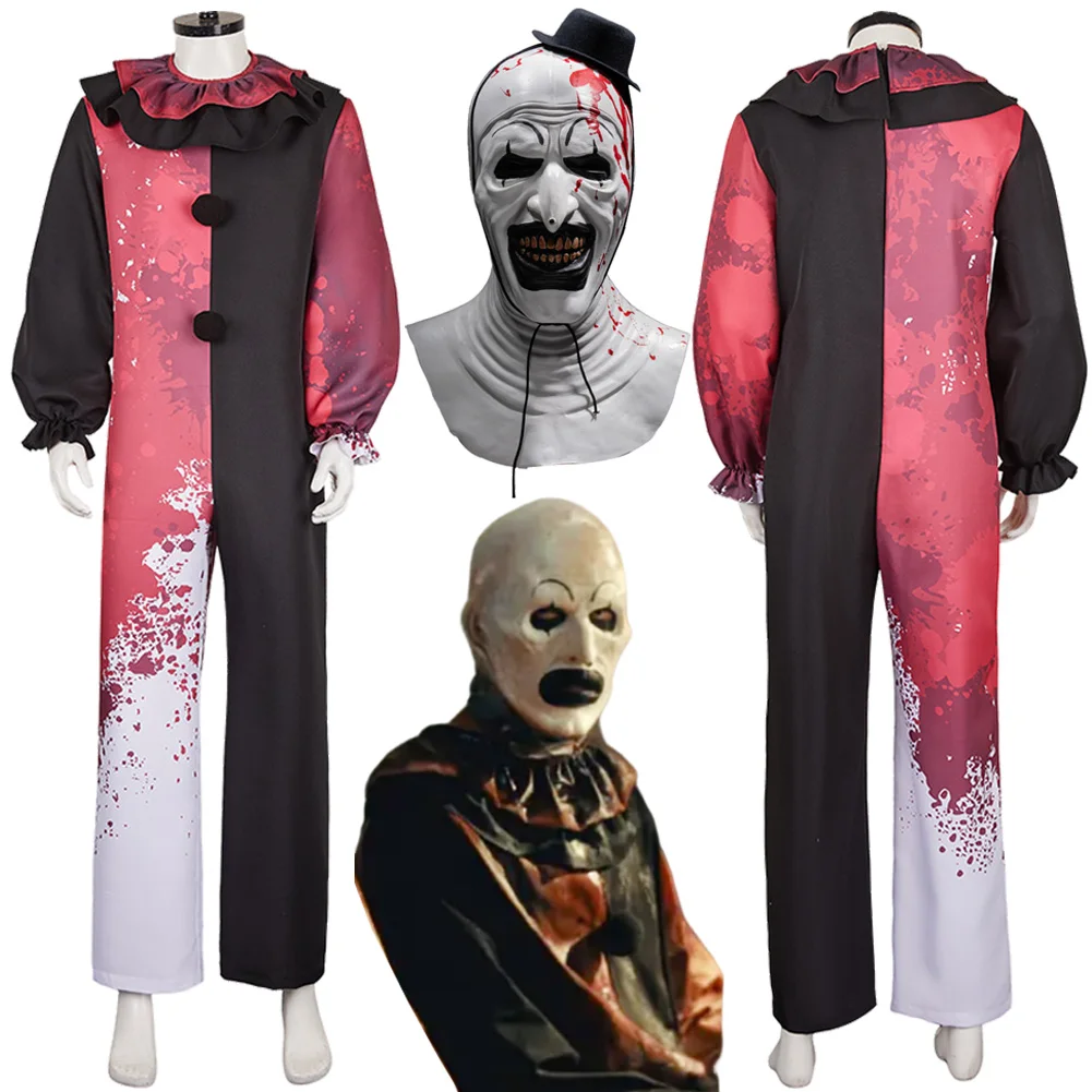 Fancy Art Clown Cosplay For Men Mask Blood Printed Clothing 2024 Movie Terrifier 3 Costume Disguise Man Roleplay Fantasia Outfit