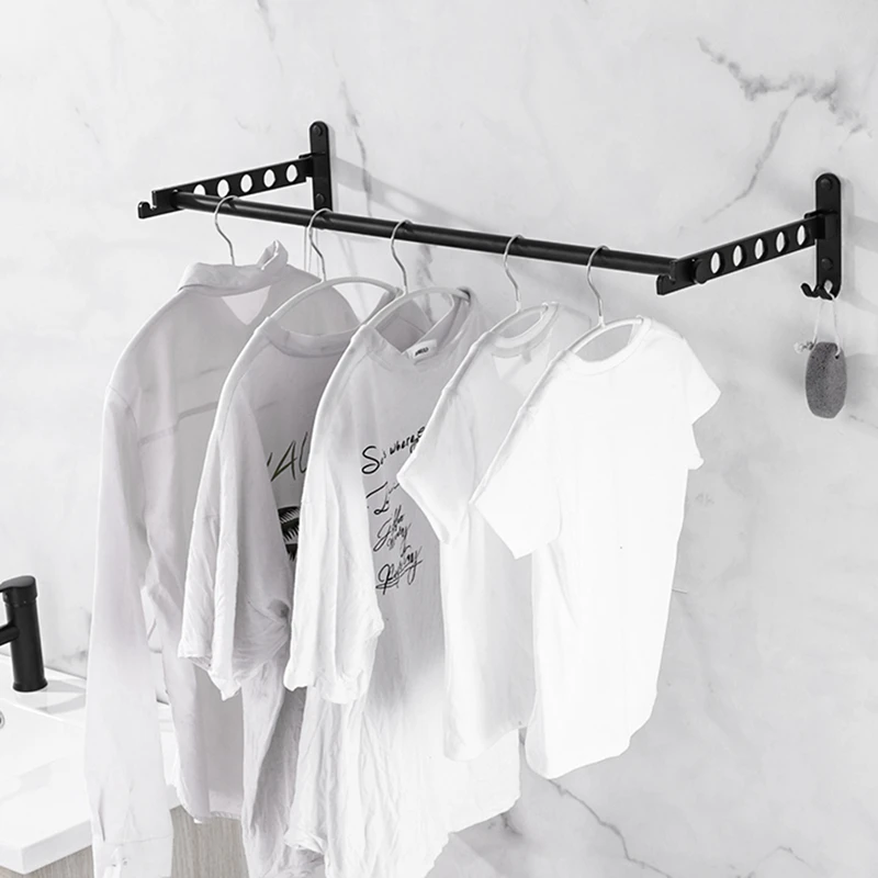 

Foldable Drying Rack Wall-mounted Clothes Rail Racks Waterproof Aluminum Alloy Towels Storage Shelf Space-saving Hangers
