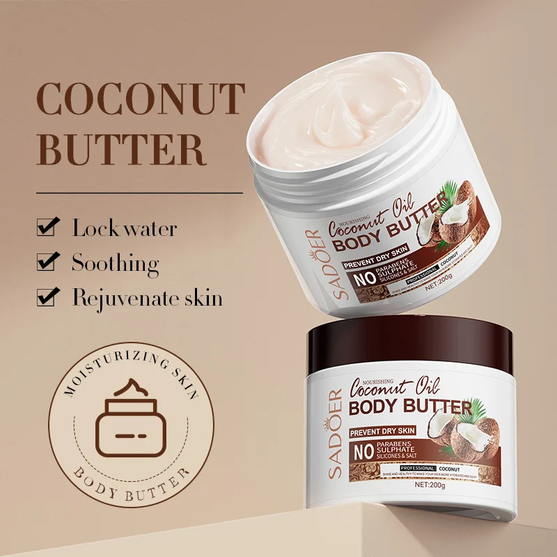 Soothes Dry Skin Moisturizer Smooth Rough Deep Hydrating Whitening Cream Coconut Skin Care Body Lotion 200g